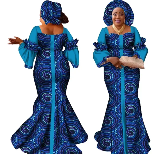 Vestidos africanos para mulheres design de moda novo africano bazin design de moda vestido longo com cachecol roupas africanas wy2347 - Imagem 2