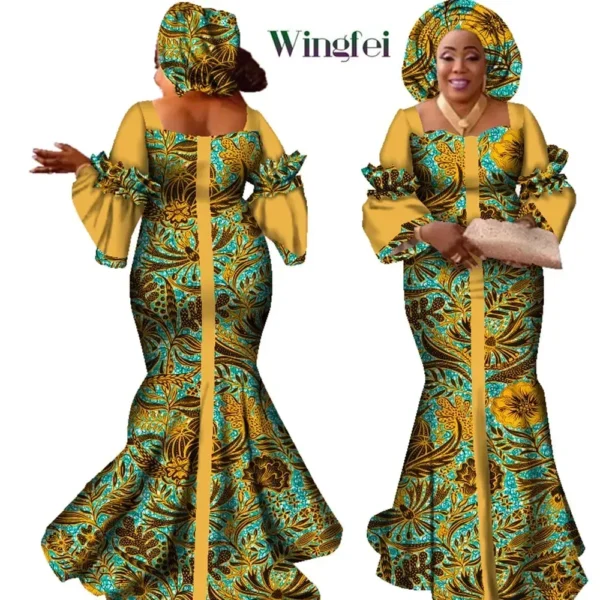 Vestidos africanos para mulheres design de moda novo africano bazin design de moda vestido longo com cachecol roupas africanas wy2347 - Imagem 3