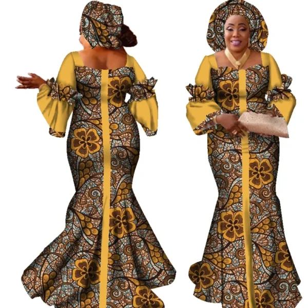 Vestidos africanos para mulheres design de moda novo africano bazin design de moda vestido longo com cachecol roupas africanas wy2347 - Imagem 6