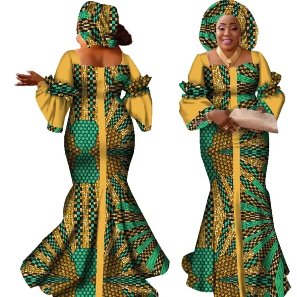 Vestidos africanos para mulheres design de moda novo africano bazin design de moda vestido longo com cachecol roupas africanas wy2347 - Imagem 5